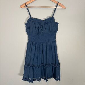 Altar’d State Milkmaid-Style Mini Dress-Indigo Navy Blue-Women Size Small